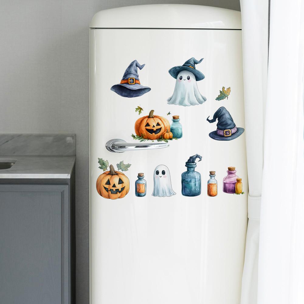Cute Pumpkin Halloween Ghost And Witch Hat Living Room Home Decor Wall Stickers
