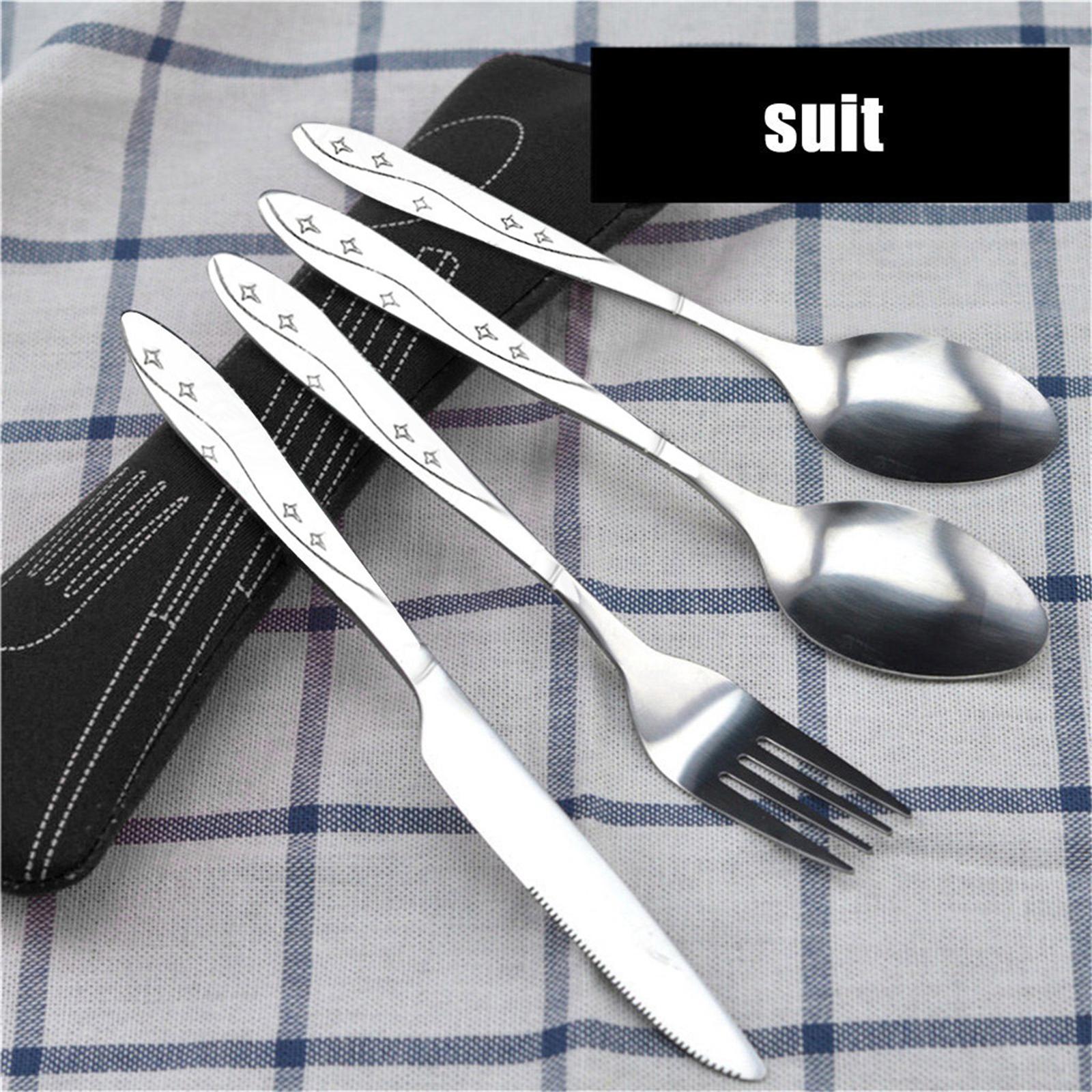 

Stainless Steel Flatware Set Four Piece Includes Knife Fork Spoon Teaspoon with Portable Case for Travel Camping School Office Use One Size чёрный