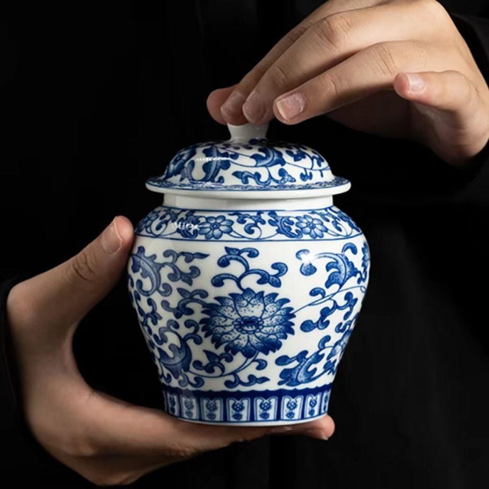 Chinese Style Ceramic Tea Jar with Sealed Lid Food Storage Container  Kitchen Pantry Holder