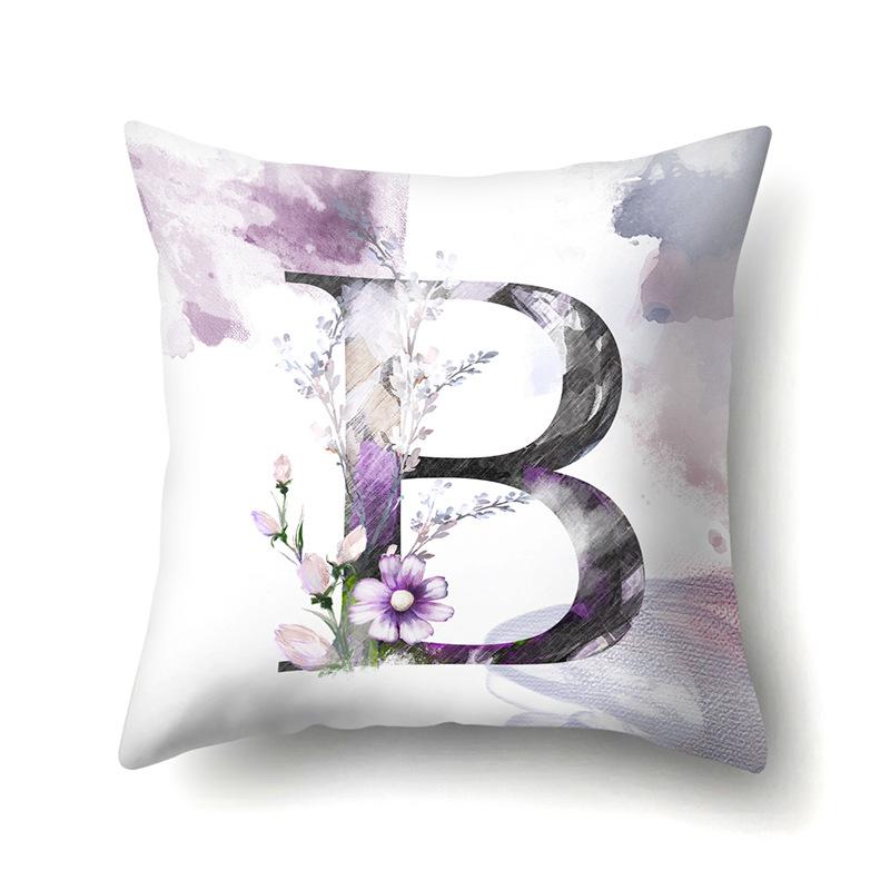 Polyester Pillowcase Home Watercolor Flower Print Pillowcase 26 English Letters Bedside Cushion Cover