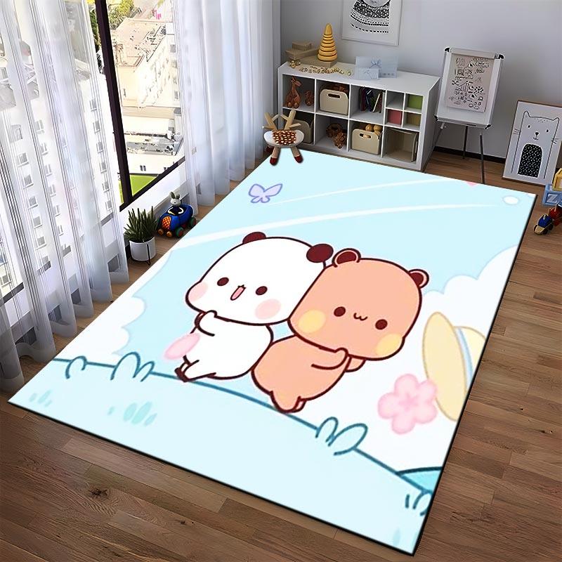 Cute Cartoon Panda and Bear Design Carpet with Butterflies and Sky Background Suitable for Use As an Anti-slip1 For1room and Bedroom Sofas