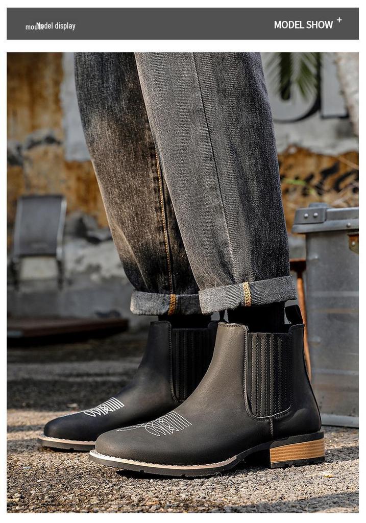 Men's Mid-Calf Chelsea Leather Boots - Autumn/Winter British Style, Versatile, Large Size Martin Boots