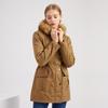 Giacca calda chic da donna in pile invernale con cappuccio e collo in pelliccia tinta unita a maniche lunghe con coulisse S-3XL