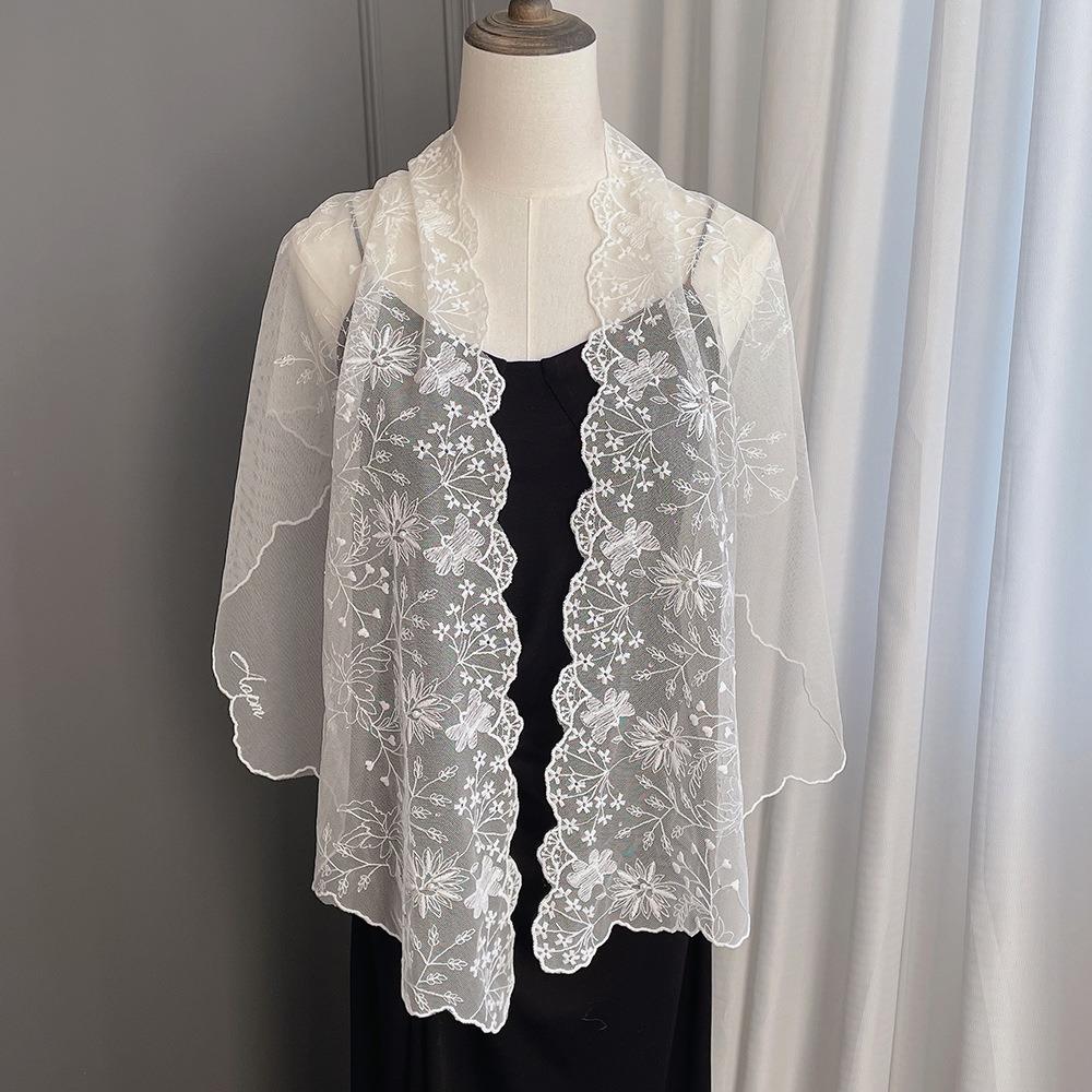 Literary Retro Women's Lace Scarf Elegant Embroidered Flower Sunscreen Shawl Long Female Headscarf for Women