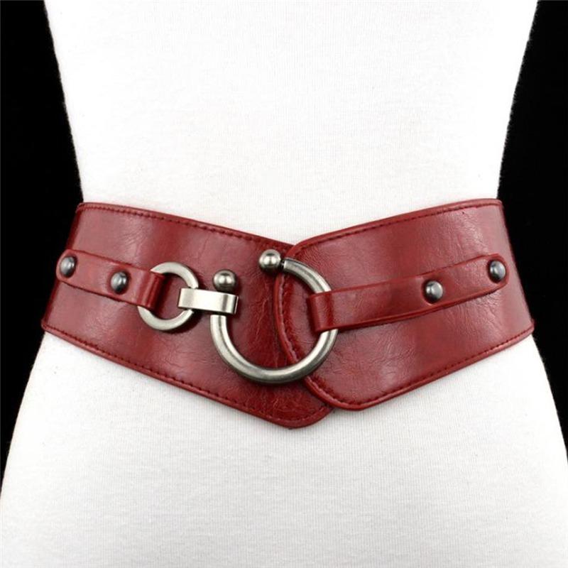 Neue Mode Elastischer Breiter Gürtelriemen Vintage Damen Kunstleder Schnalle Elastischer Breiter Gürtelriemen Einfarbiges Taillenband
