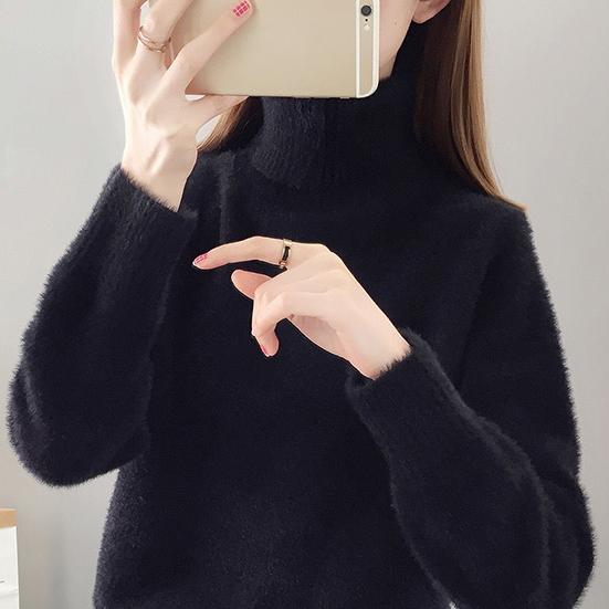 Women's Autumn Winter Large Size All-match Sweaters Female Loose High Collar Long Sleeve Warm Knitted Pullovers