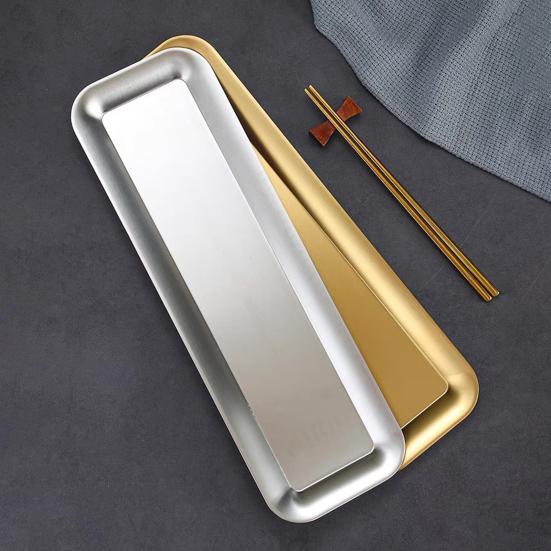 Stainless Steel Rectangular BBQ Plate Korean Style Roasting Pan for Meat Snack Dessert Tray Sushi Dish for Home Kitchen