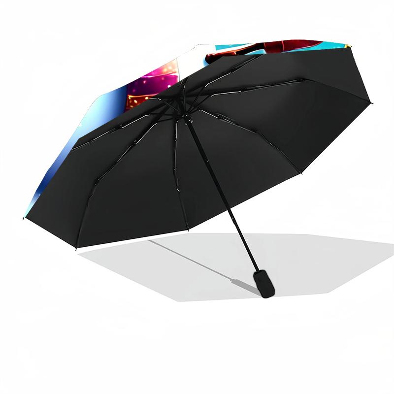 1pc Sturdy 8-Bone Auto Umbrella, Lovely Christmas Snowman Umbrella, Digital Printed, Foldable Umbrella for On-the-Go Outdoor Use