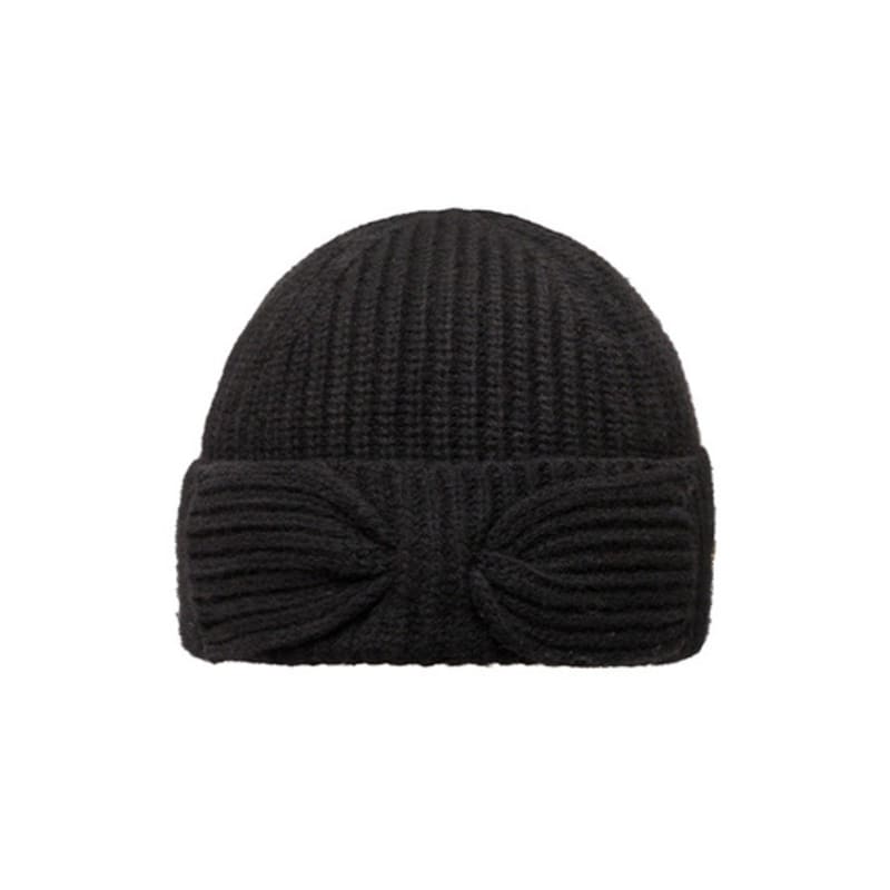 Brown Hat Rosette Beanie - Black