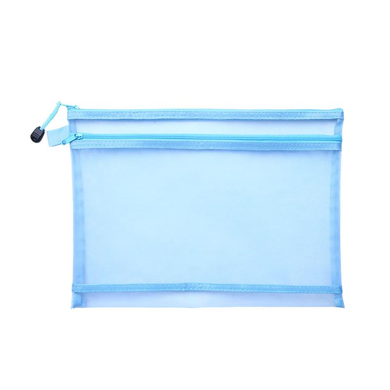 A4 A5 A6 Portable Double-Layer Mesh Zipper File Bag Transparent Student Test Paper Data Storage Bag Office Files Stationery