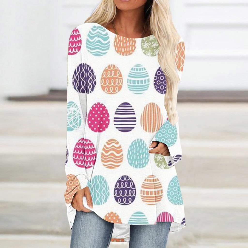 Round Neck 3D Rabbit Festival Printed Top Fashionable Casual Long Sleeved Women's T-shirts