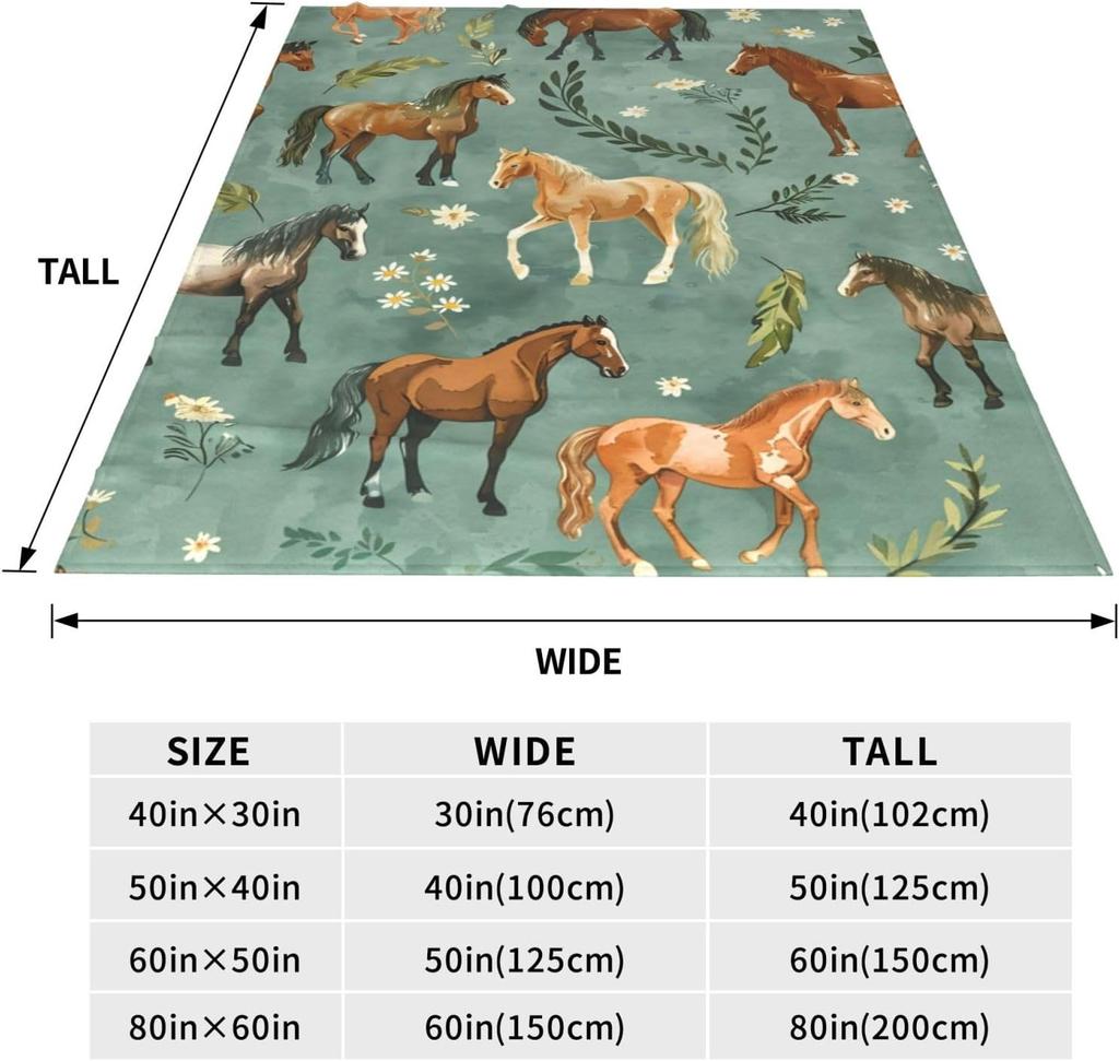 Horse Blanket Cute Horses Flowers Decor Throw Blanket Gifts for Animal Lover Warm Soft Plush Lightweight Fleece Flannel Blanket