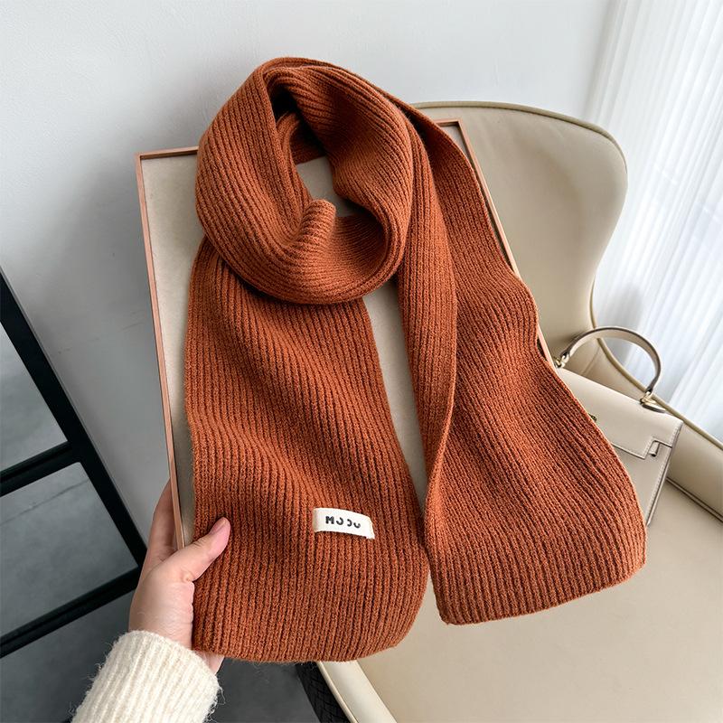 New Autumn and Winter Knitted Scarf Women's Fashion Classic Solid Color Versatile Scarf Simple Korean Version Thickened Warm Small Scarf