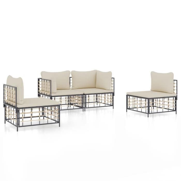 VidaXL Salon de jardin 4 pcs avec coussins anthracite résine tressée, ensemble de salon, ensemble de salon d'extérieur, 3186712