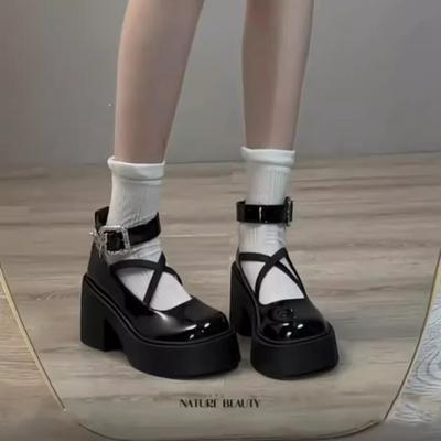 Damenschuhe 2024 Marke Loafers Damen High Heels Mode Schnallenriemen Kleid Pumps Frauen Heißer Verkauf Runde Zehen Plateau Heels