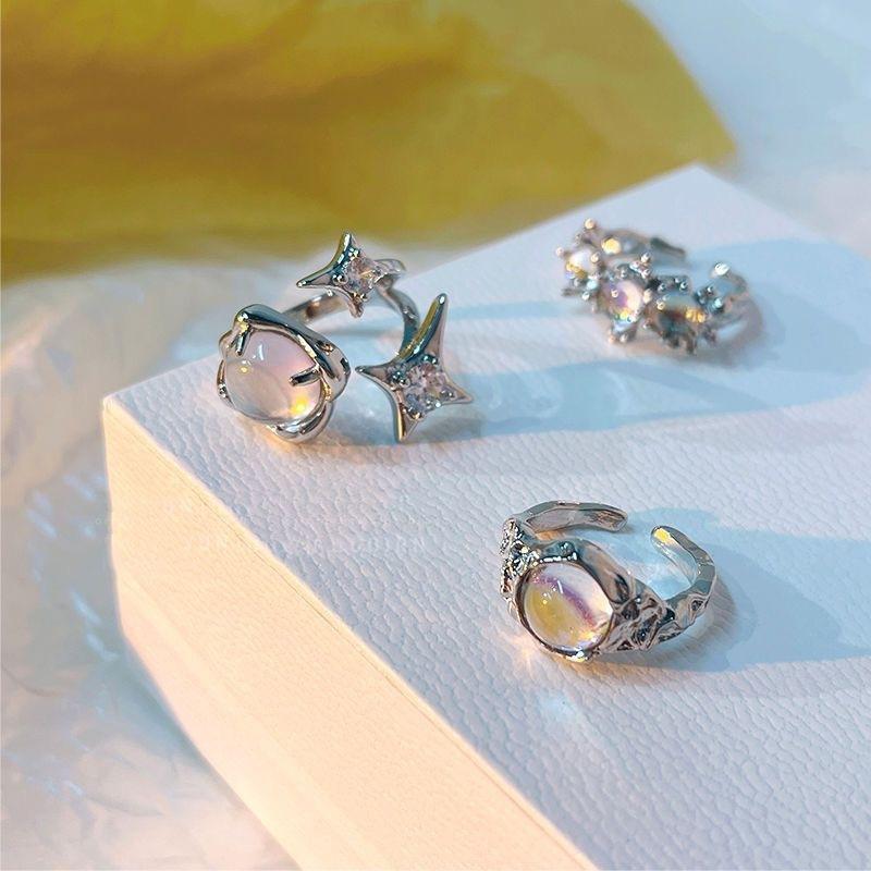 Irregular inlaid moonstone ring women's niche design sense cold wind adjustable fashion
