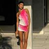 Summer Vacation Printed Slim Women's Suit Fashion Backless Hollow Lace Up Beach Outfit Sexy Asymmetrical Top with Mini Skirt Set