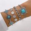5 Stück/Set Vintage Böhmische Türkis Eingelegte Armbänder Frauen Ethnischer Stil Blume Feder Manschettenarmband Armreifen Boho Schmuck