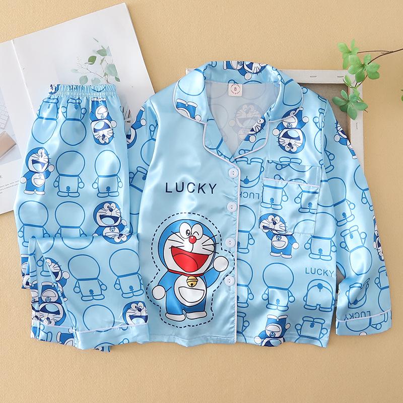 Children's Spring & Autumn Long Sleeve Ice Silk Pajamas - Boys & Girls Cartoon Princess Style