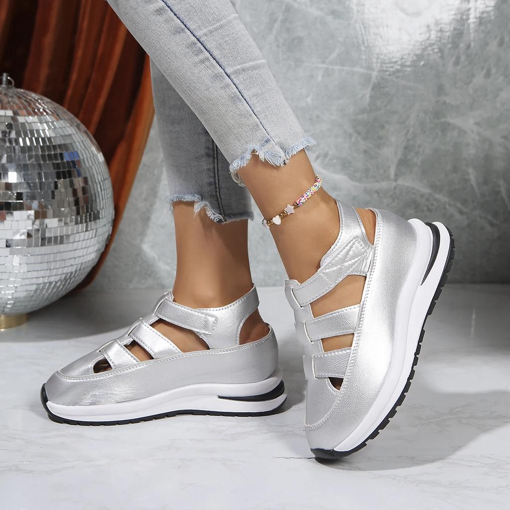 Letní dámské sandály 2025 Nové Vysoce kvalitní Sandály s přezkovým páskem Dámské S uzavřenou špičkou Kancelářské a Kariérní Jednobarevné Klínové boty pro ženy