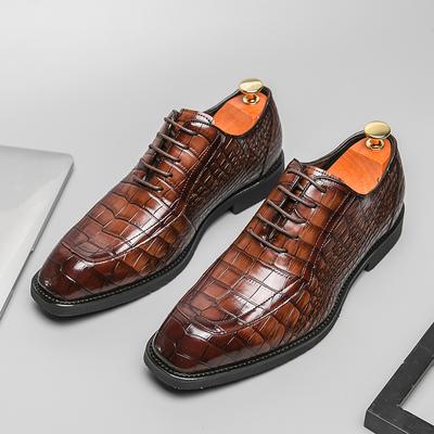 Fashion England Style Brown Mens Dress Shoes Lace-up Business Office Shoes Men Crocodile Pattern Leather Formal Shoes Gentleman Zapatos