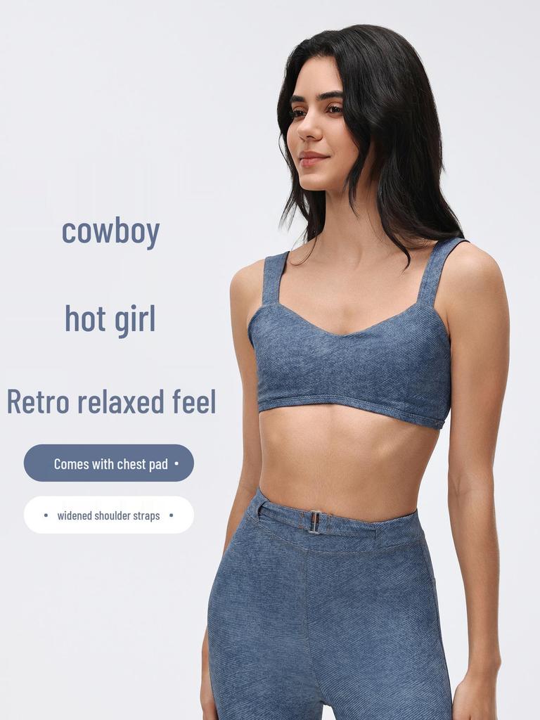 Denim Style Yoga Bra Nude Feel, Anti-Sagging, Shock Absorption, Side Boob Reduction, Running Sports Bra D26063