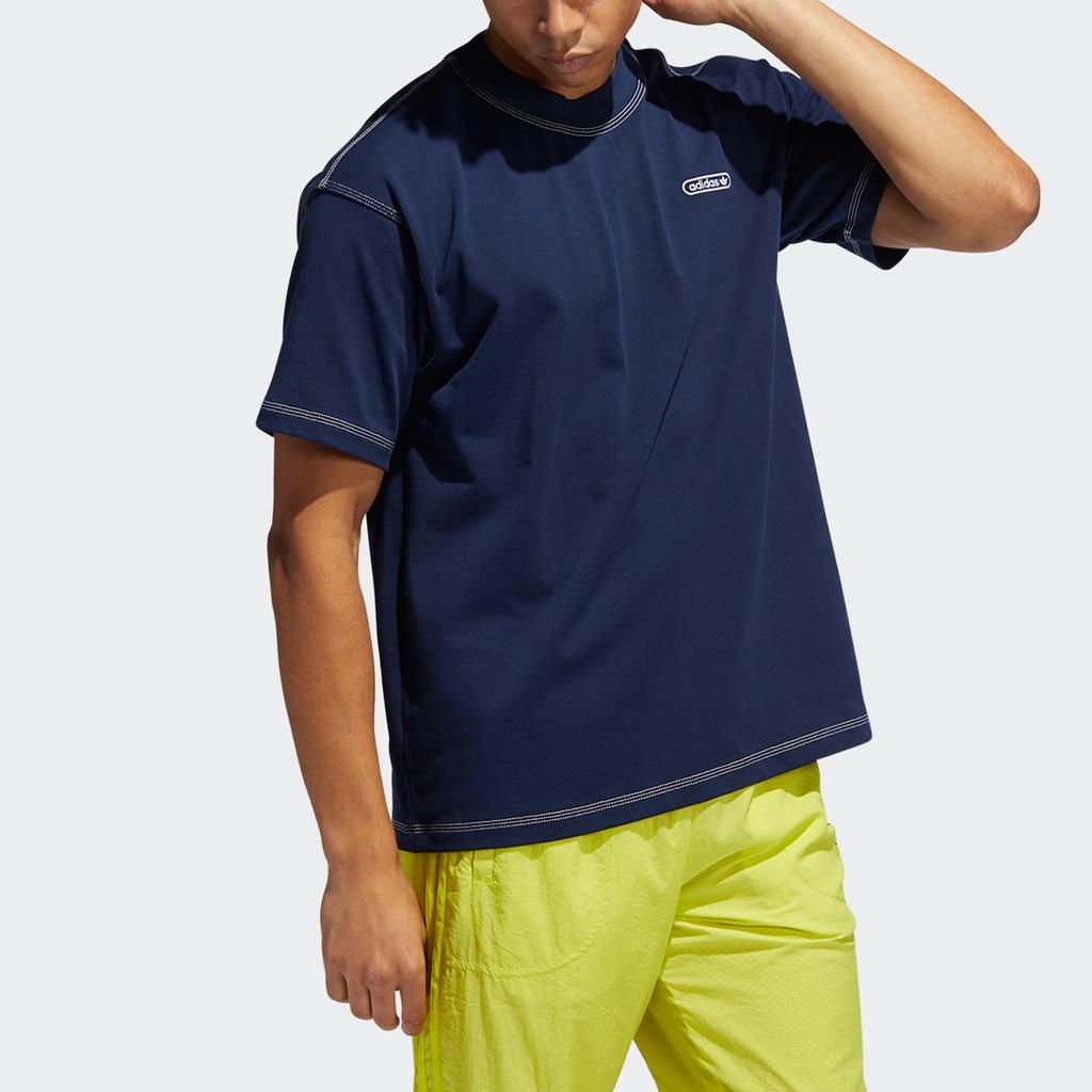 Adidas Originals Trefoil Logo Embroidered Loose Sports Round Neck Short Sleeve T-Shirt Men Tops Collegiate-Navy-Blue GN3811