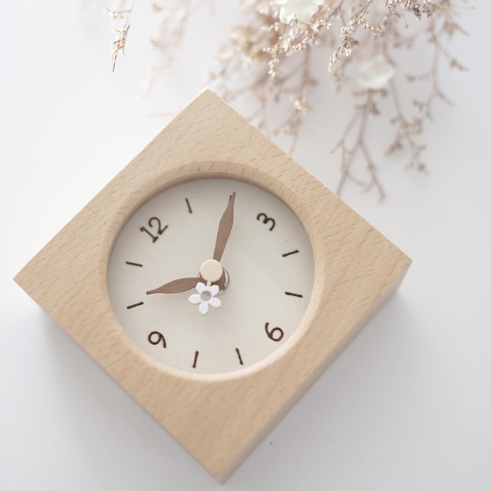 Vanilleholz Rund Stille Uhr Tisch x x Holz Wohnzimmer Skandinavischer Stil [Banana Kobo] Uhr/Wanduhr, Leise, 9.8 9.8 5cm, 150g, Leicht,