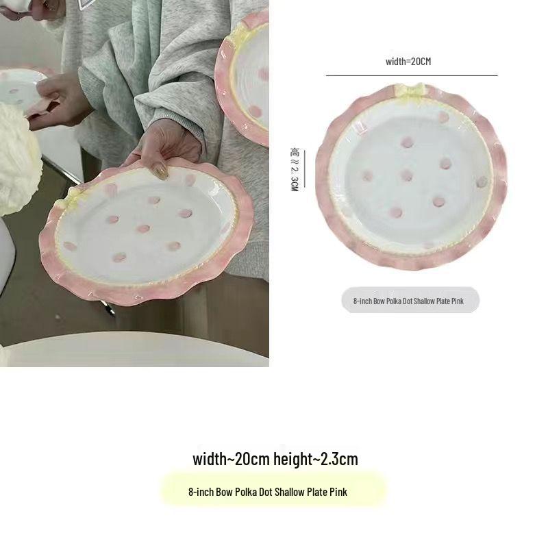 Keramikgeschirr-Set im koreanischen Stil: Punkte Schleife - Niedliche Reisschalen & Tiefe Teller