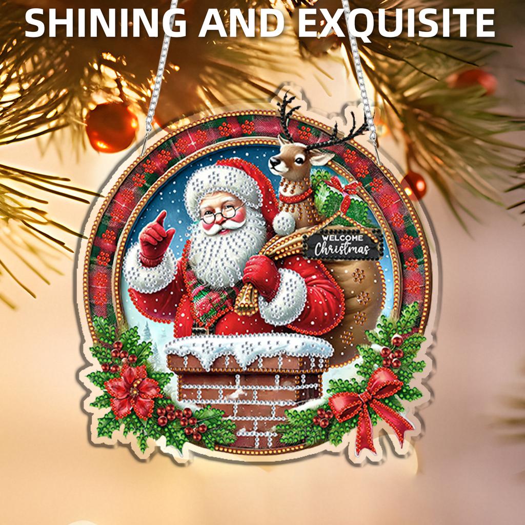Christmas 2D Flat DIY Acrylic Crystal Rhinestone Art Pendants Single Side Drill for Adults Gift Home Wall Or Window Decor