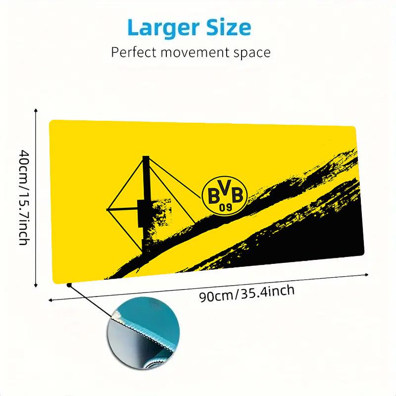 Borussia Dortmund Logo Farbe Mauspads Großes Gaming Tischkissen Rutschfest Laptop Tablet Großes Mauspads XXL Matte Mini PC Spielmatte Mit Verriegeltem Rand