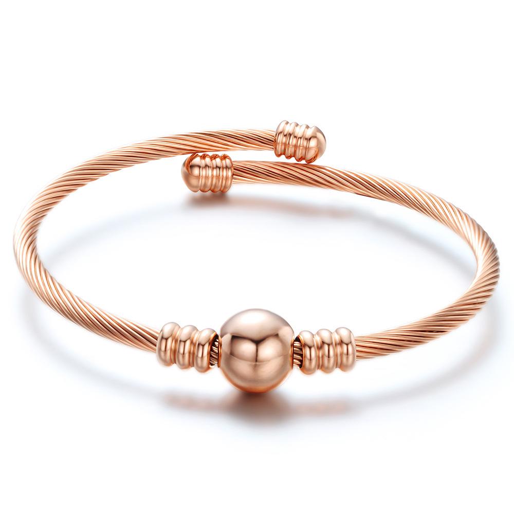 European-American 10MM Round Bead Adjustable Stainless Steel Women s Bracelet