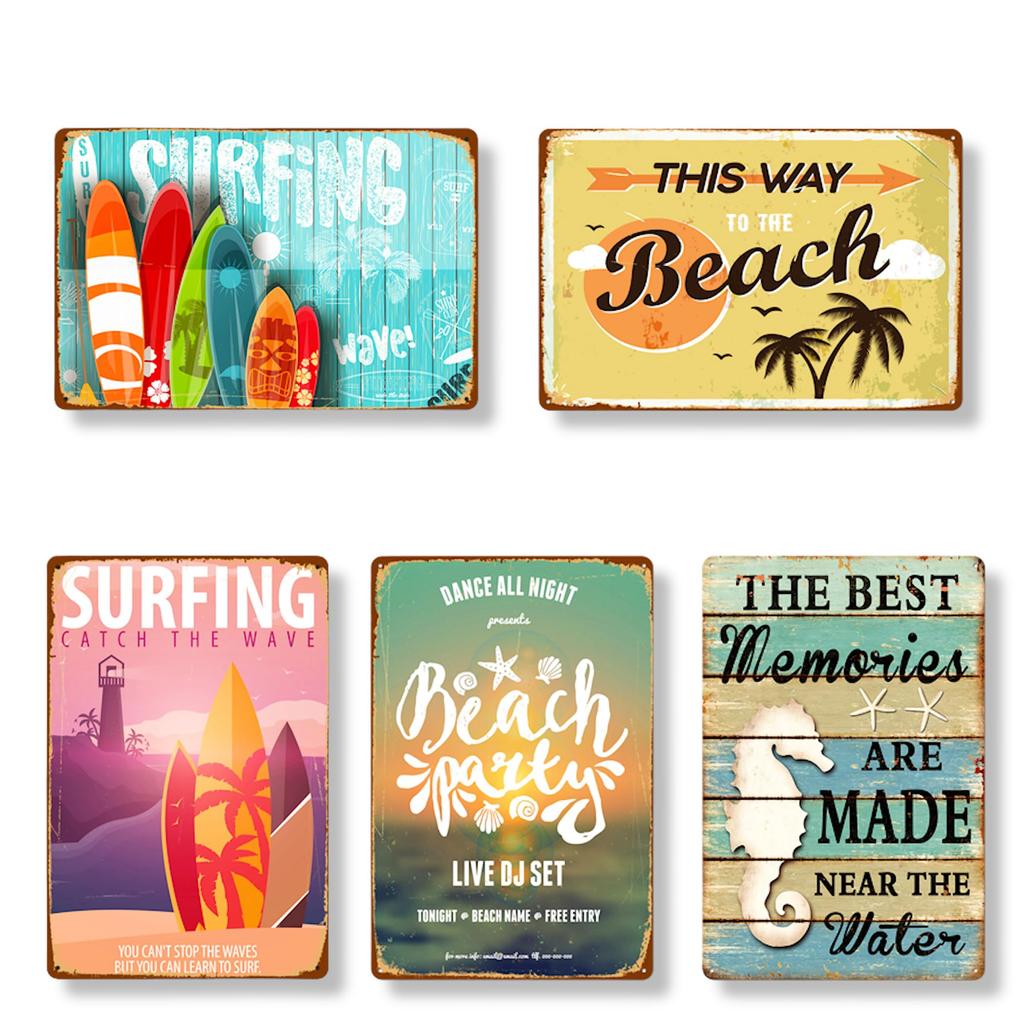 Tin Sign Surf Beach Wall Decor American Plate Interior Retro Goods Antique Vintage Style (SURF1)