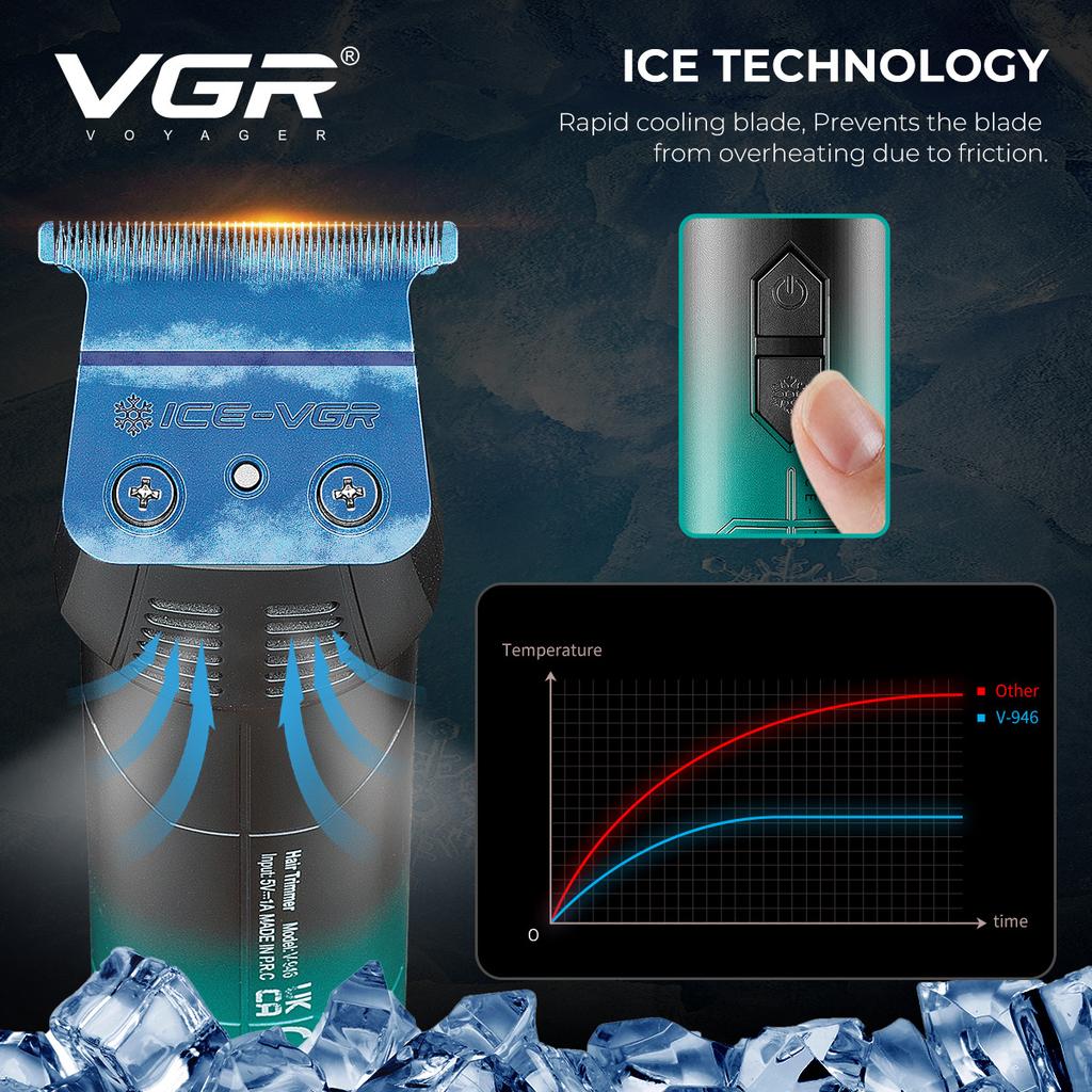 VGR Ice Technology Brushless Motor 8000RPM Metal Body Professional Hair Trimmer for Barber Haircut Machine Oil Head Clipper V-946 with LCD Display