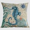 Blue Ocean Whale Turtles Sofa Decorative Pillow Case Water Color Octopus Little Fish Cotton Linen Chair Cushion Cover Cojines