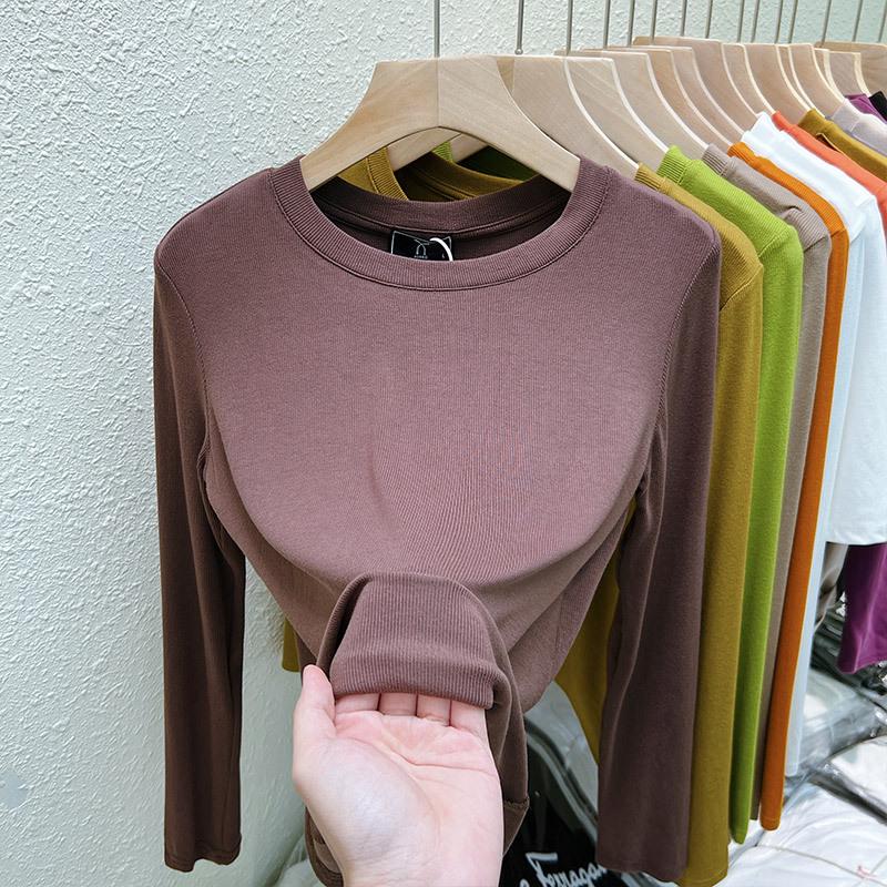 Damen 2025 Geripptes Langarm Rundhals Modisches Basisschicht T-Shirt für Frühling und Herbst
