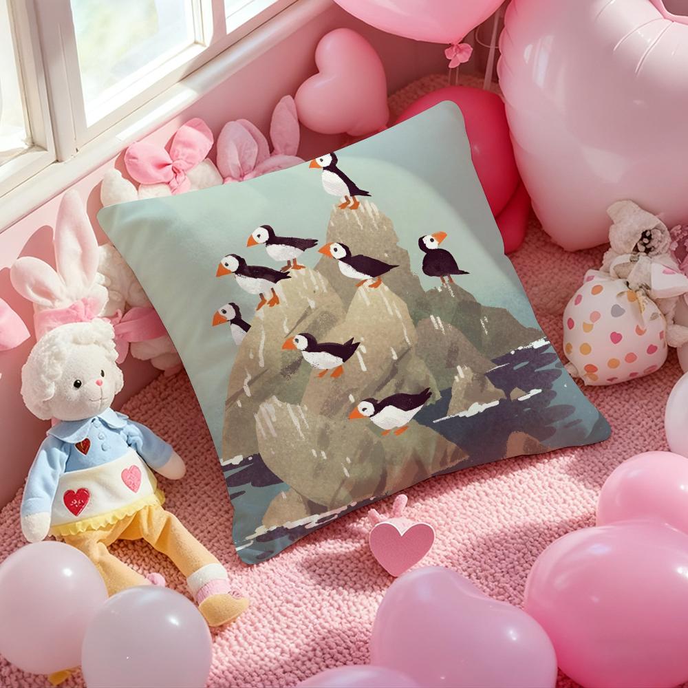 Kwaii Puffin Rock PPreschool Cushion Cover Pattern Printed Pillowcase for Living Room Sofa Cushion Cover  Bedroom Decor
