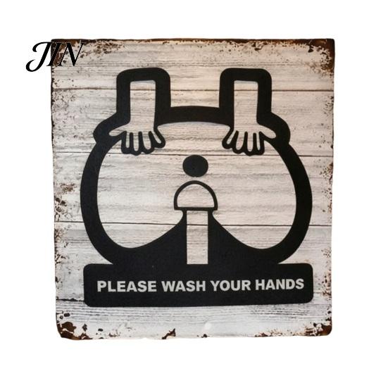 Vintage Metal Plaque Please Wash Your Hands Sign, Waterproof Rust-Proof Retro Bathroom American Country Style Decor Wall Decor, Distressed Art