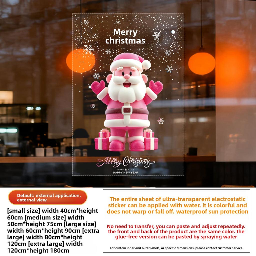 Christmas Pink Elderly Shopping Mall Window Glass Doors Atmosphere Decoration Window Static Stickers