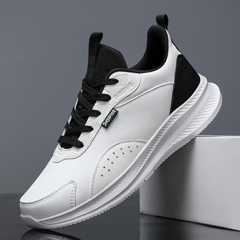 Men's leather sneakers lightweight casual outdoor single shoes running shoes large size black men's shoes