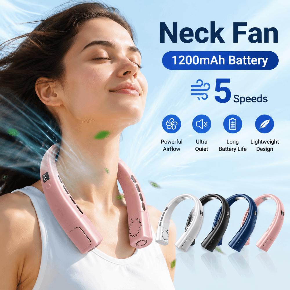 LED Digital Display Neck Fan 5-Speed Electric Air Cooler Portable Portable Neck Fan  Travel