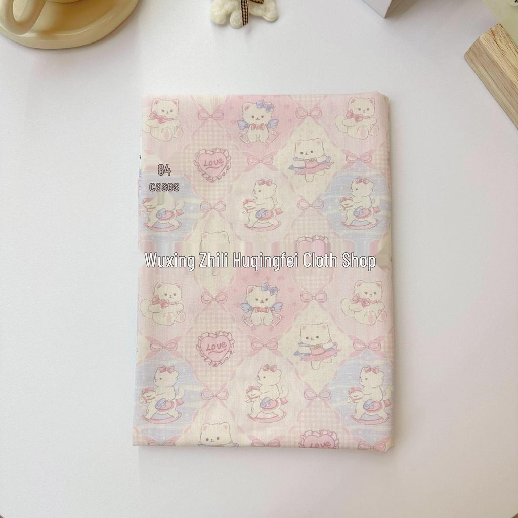 100% Cotton Korean Style Cartoon Kitten Floral Fabric for Women's & Children's Clothing, Family Outfits, Homewear, DIY Projects