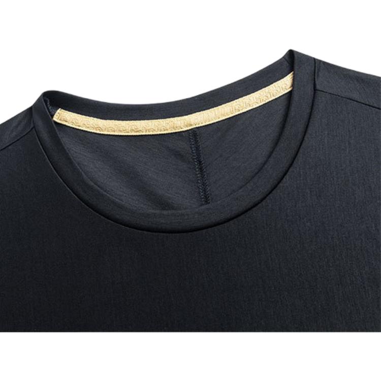 Anta Solid Color Logo Print Sports Round Neck T-Shirt Men Tops Black 152230108-2