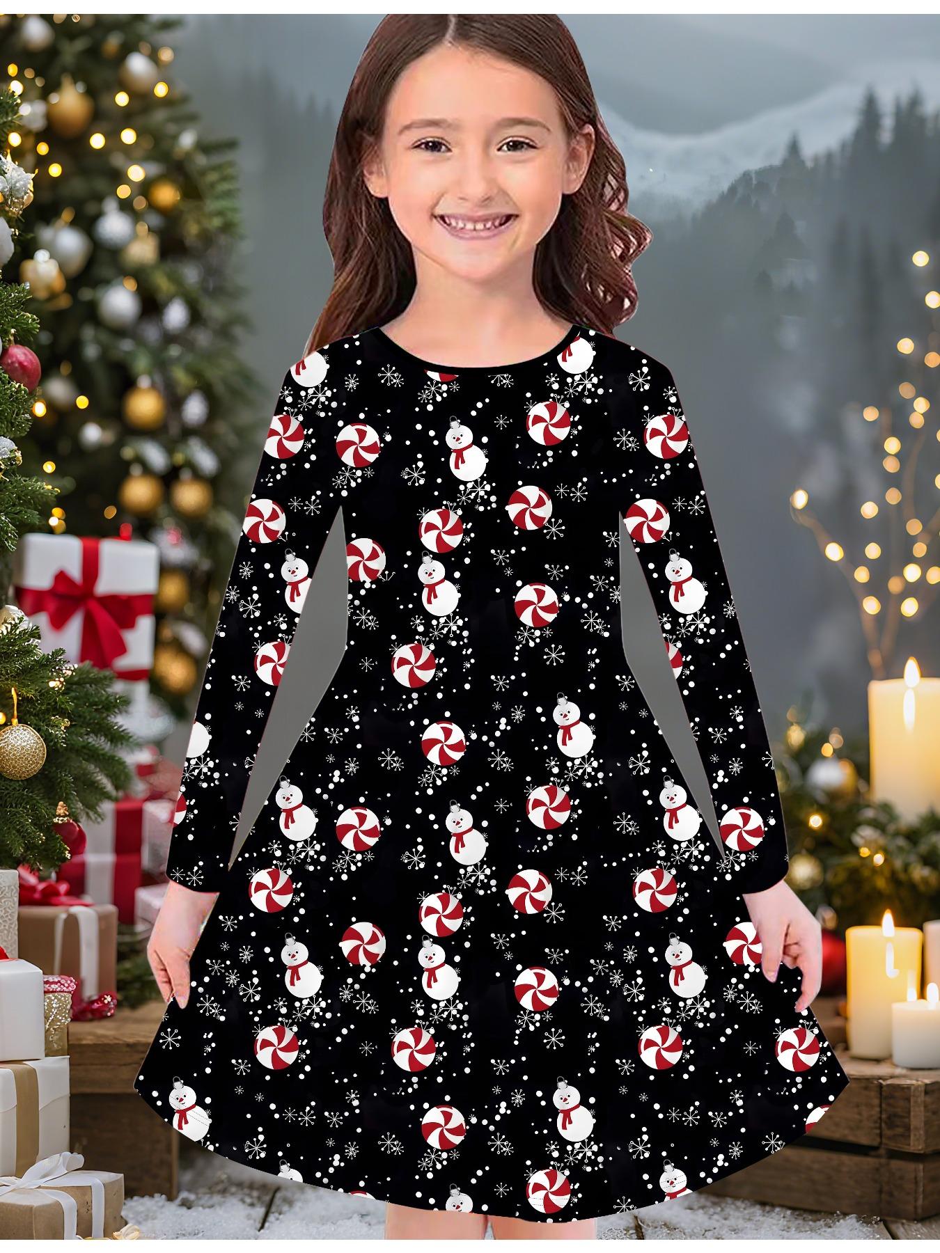 

Модное осенне-зимнее платье для девочек, 3D Рождественский принт, Круглый вырез, Длинное детское платье-футболка, Повседневное универсальное, Рождественская одежда 170 чёрный