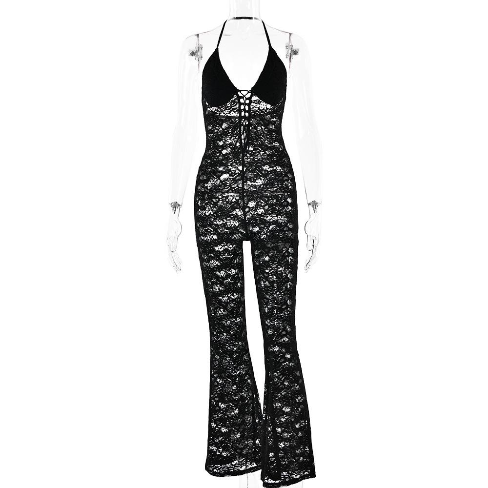 2024 Sexy Lace Halter Backless Slim Jumpsuit