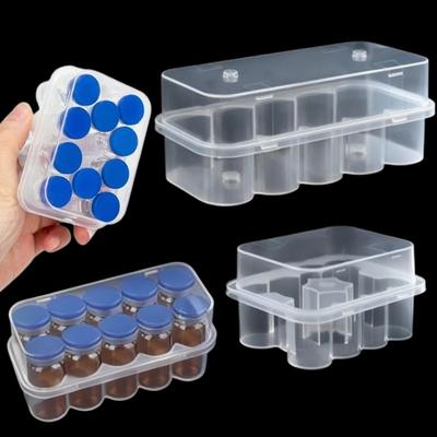 Clear 3Ml/10Ml 10-Slot Vial Storage Case Plastic Stackable Microtube Box Freezer Tube Container For Lab Diabetic Supplies
