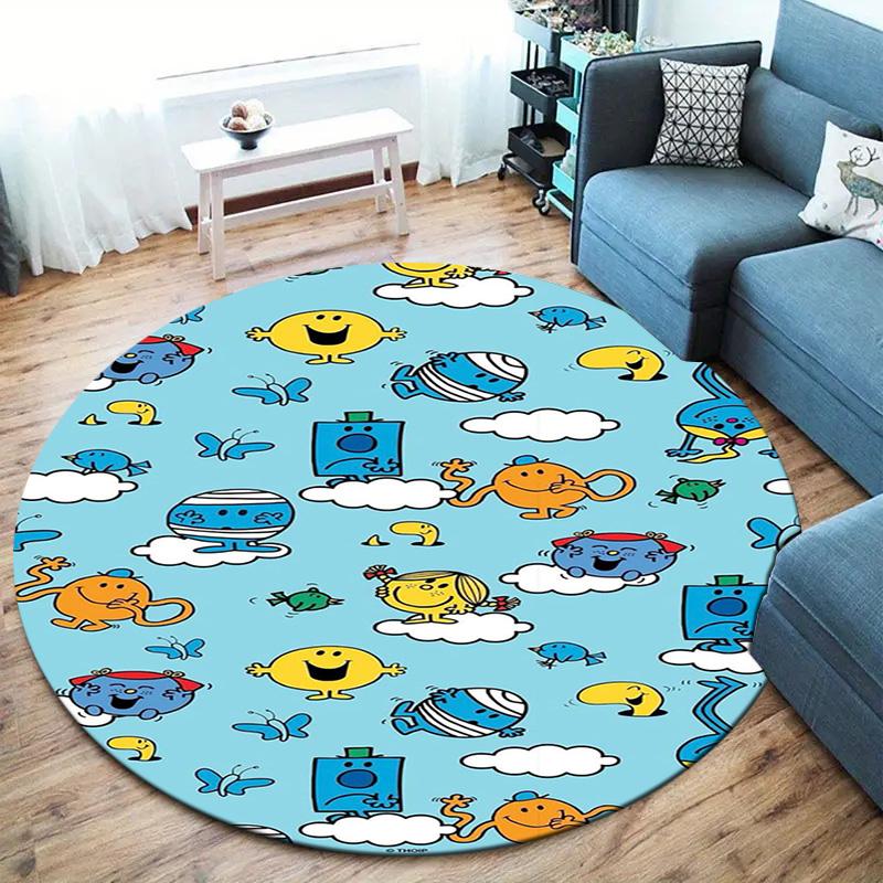 Herr. Herren Teppich Little Miss Rund, Teppich für Wohnzimmer Schlafzimmer Sofa Spielzimmer Dekor, Rutschfeste Bodenmatte