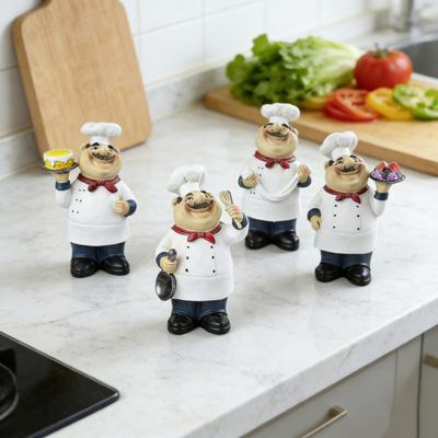 Yousheng Kreskówkowa Figurka Szefa Kuchni Ręcznie Malowana Trzymająca Talerz z Owocami Ciasto Makaron Łyżka Statuetka Szefa Kuchni Rzeźba Dekoracja Ornament do Domu Kuchni Jadalni