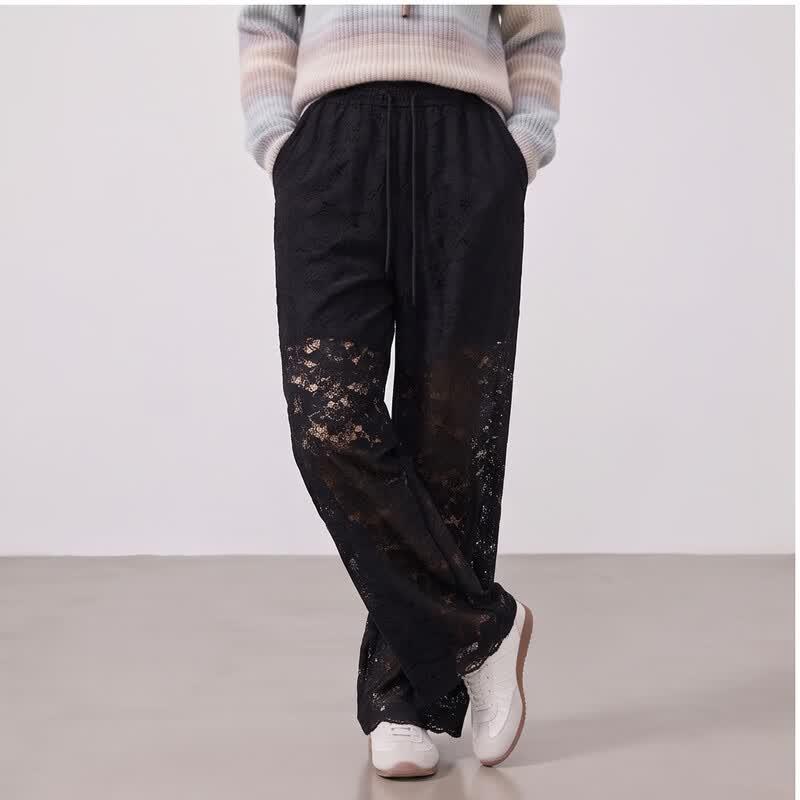 KOMPASU Damen Schlankmachende Gerade Bein Weite Bein Spitze Hohl Casual Hose