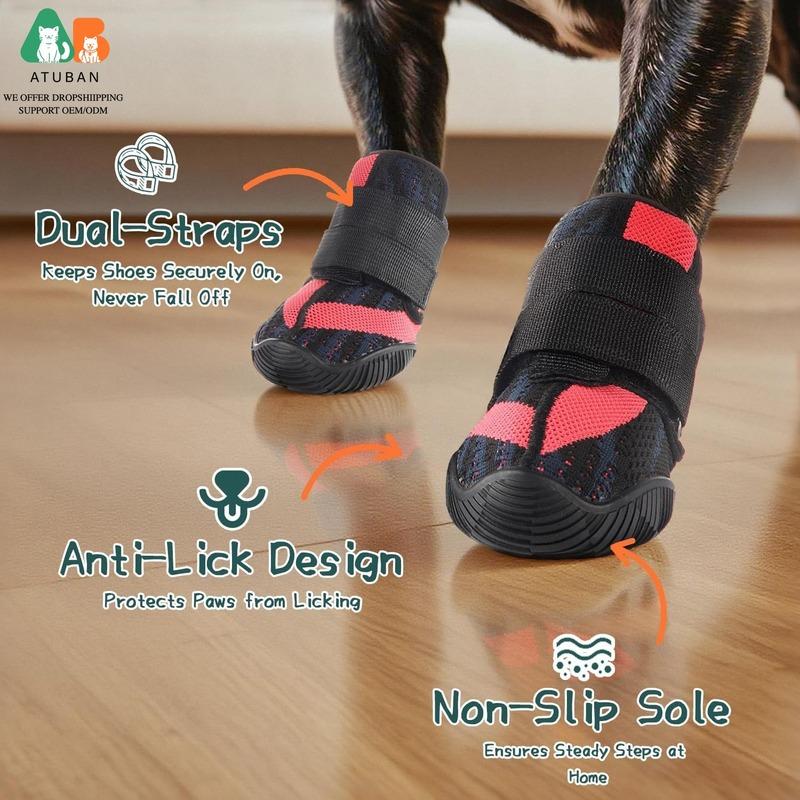 ATUBAN Dog Shoes for Dogs,Hot Pavement Summer Puppy Dog Boots & Paw Protectors with Soft Anti-Slip Rubber Sole, Walking Running
